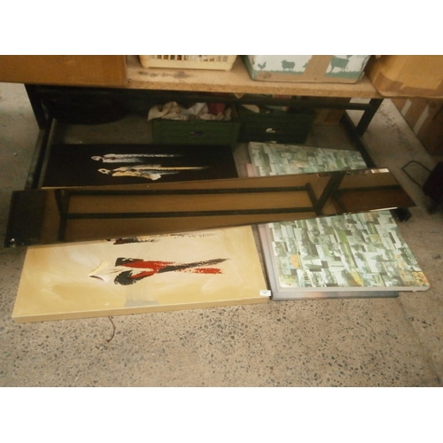 164 - Lot inc long mirror and three canvas prints