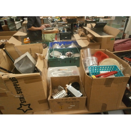 169 - Four boxes inc cutlery, candles, shoes, walking sticks, telephones, etc