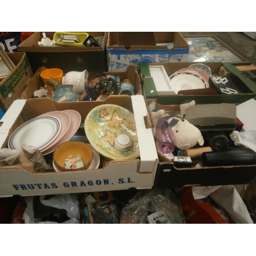 173 - Four boxes inc church candles, vases, crockery, Polaroid camera, etc