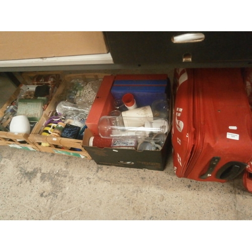 177 - Lot inc suitcase, glassware, ornaments, file folders, etc