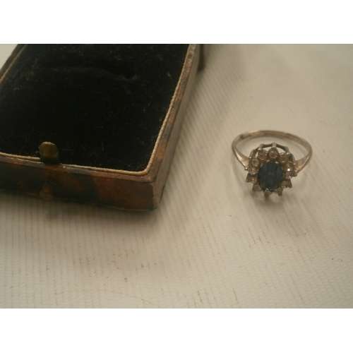 254 - Silver ring with white & blue stones weight 1.90G size M (stamped silver)