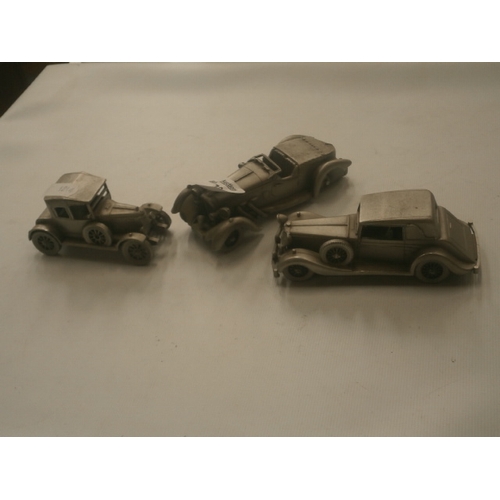 276 - 3 pewter model cars inc bullnose morris , alvis speed 25 & langonda rapide