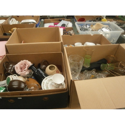 284 - Four boxes inc mugs, glassware, crockery, etc