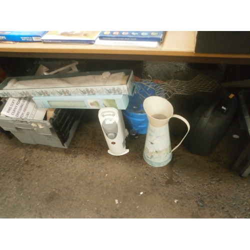 292 - Lot inc locking case, large aluminium jug, long hot water bottle, embossing mats, etc