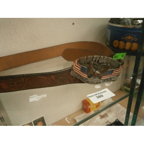 380 - Old Harley Davidson belt and buckle