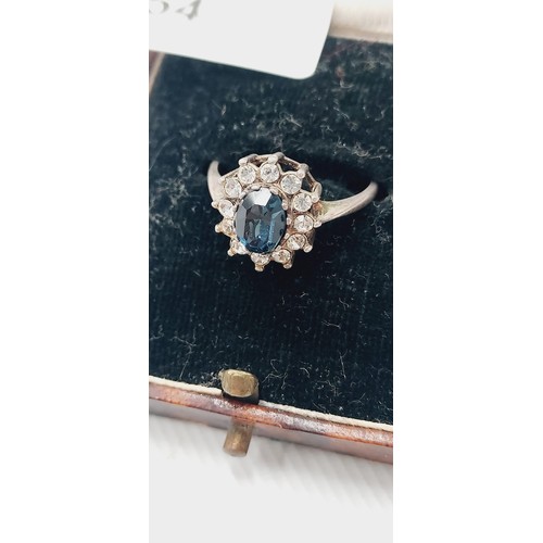 254 - Silver ring with white & blue stones weight 1.90G size M (stamped silver)