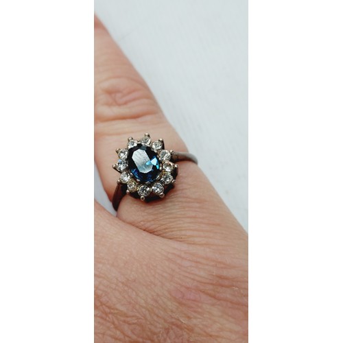 254 - Silver ring with white & blue stones weight 1.90G size M (stamped silver)