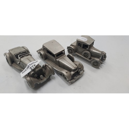 276 - 3 pewter model cars inc bullnose morris , alvis speed 25 & langonda rapide