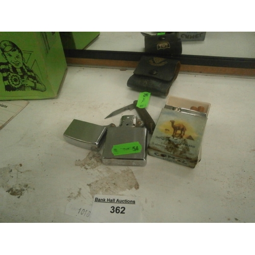 362 - Lot inc two old lighters, small penknife, etc