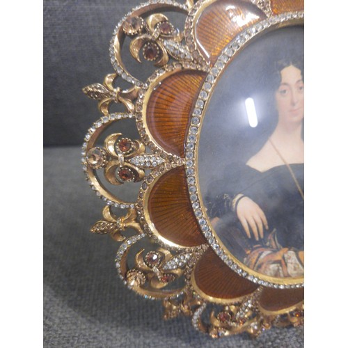 24 - Jay Strongwater antique picture with gold coloured fram full of diamanté stones and retro orange gla... 