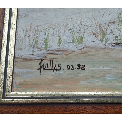 35 - Fuillas 1988 oil on board original painting Wycoller in winter