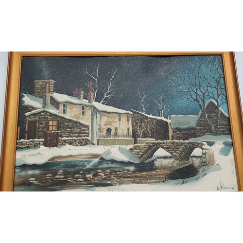 37 - Original oil on board Wycollar Winter by Hobo - W.Hobson local artist