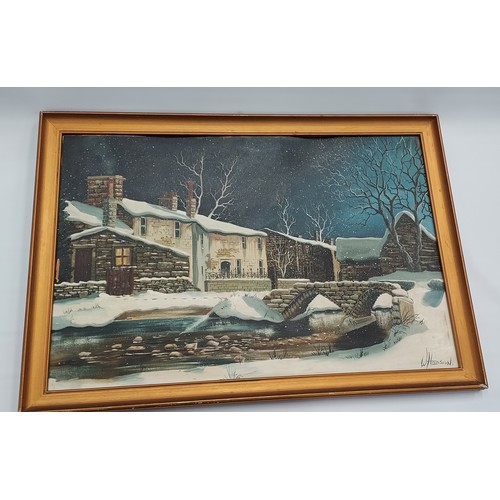 37 - Original oil on board Wycollar Winter by Hobo - W.Hobson local artist