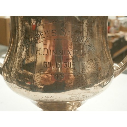 40 - Large silver hallmarked double handled trophy with inscription weight 330G c.1930