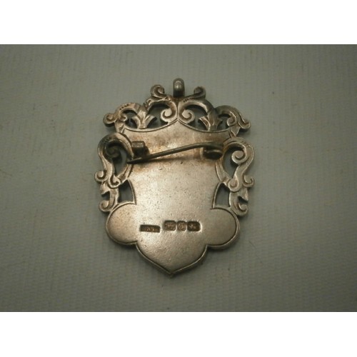 44 - Silver hallmarked shield badge weight 18G