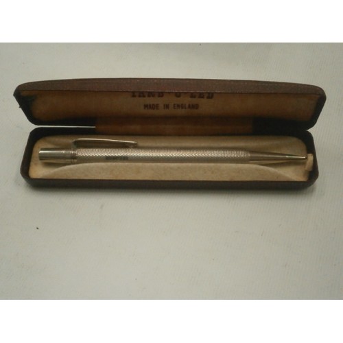 45 - Yard-o-led silver hallmarked pencil with lead in original case & a 14ct rolled gold pencil with lead