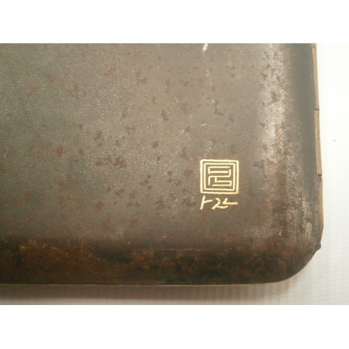 48 - Oriental design metal cigarette case with gold colored inlay