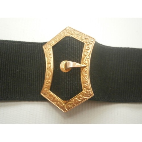 50 - 9ct gold Victorian antique black silk ladies pocket watch Albert Albertina buckle mourning ribbon fo... 