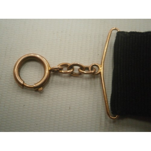 50 - 9ct gold Victorian antique black silk ladies pocket watch Albert Albertina buckle mourning ribbon fo... 