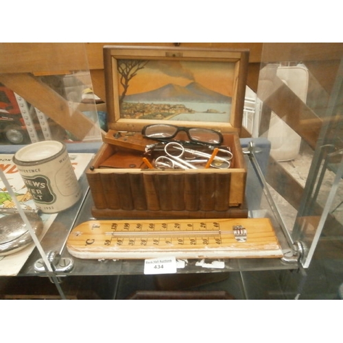 434 - Lot inc Keepsake box, scissors, thermometer, etc