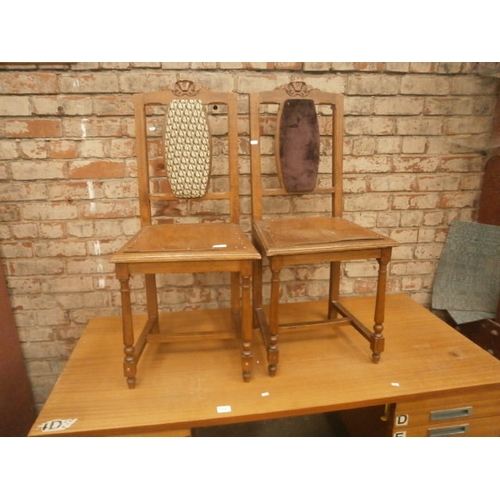 615 - Pair oak continental style chairs with bentwood style seats