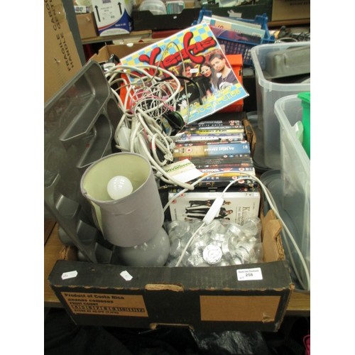 258 - Lot inc DVDs, crockery, Nintendo 64 games, tealight candles, etc