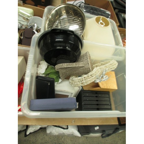 330 - Four boxes inc kitchen gadgets, lamp, plant pots, photo albums, etc