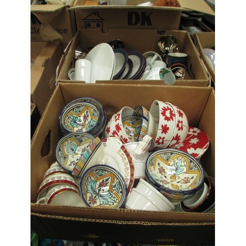 350 - Four boxes inc crockery, Denby pottery, slow cooker, mugs, etc