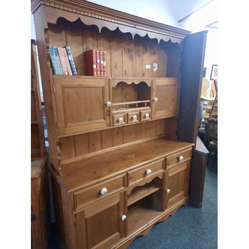 702 - Large pine dresser with white handles