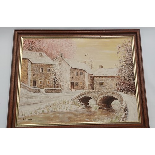 Fuillas 1988 oil on board original painting Wycoller in winter