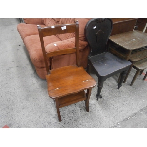 674 - Folding metamorphic set of steps/chair and a vintage wooden hall chair