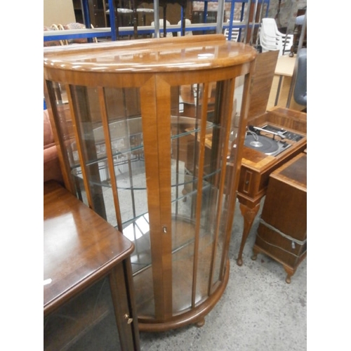 677 - Vintage glazed bow front display cabinet - af glass