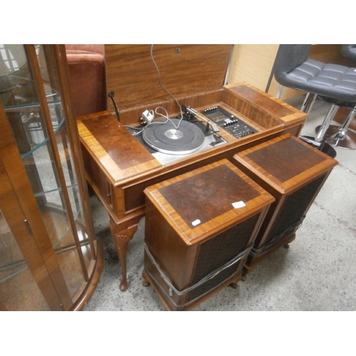 678 - Vintage GARRARD stereo gramophone in side table cabinet with speakers