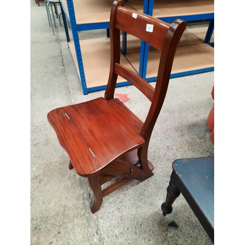 674 - Folding metamorphic set of steps/chair and a vintage wooden hall chair