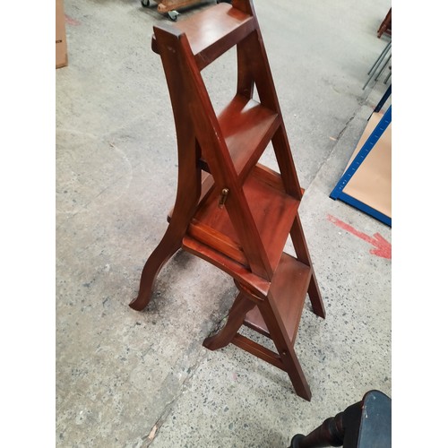 674 - Folding metamorphic set of steps/chair and a vintage wooden hall chair