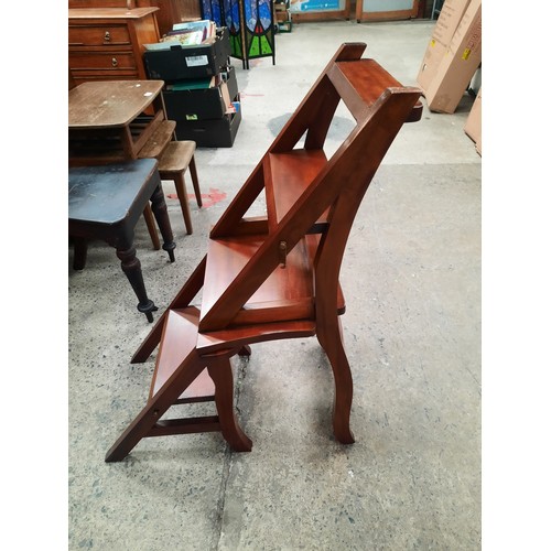 674 - Folding metamorphic set of steps/chair and a vintage wooden hall chair