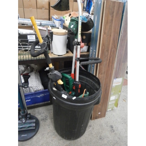 193 - Waste bin containing assorted petrol garden tools