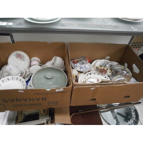 380 - Two boxes inc collectable plates, ornaments, bone china pieces, etc