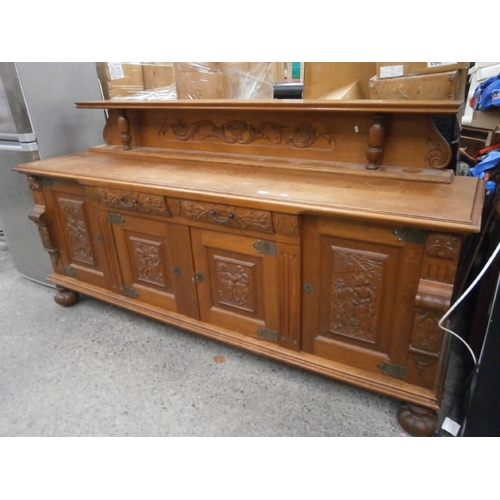 608 - Large ornately carved vintage 2 drawer sideboard