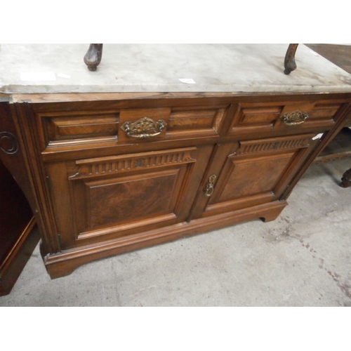 690 - Antique 2 drawer carved base unit with loose marble top