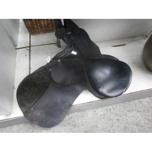 340 - Vintage black leather saddle