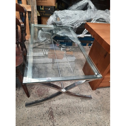 686 - Large Chrome frame glass top coffee table