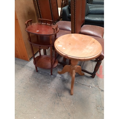 690 - Pine side table & mahogany side table