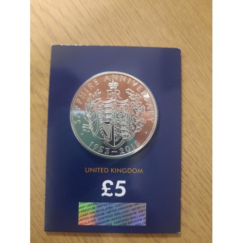 225 - The historic certified BU Sapphire anniversary £5 coin