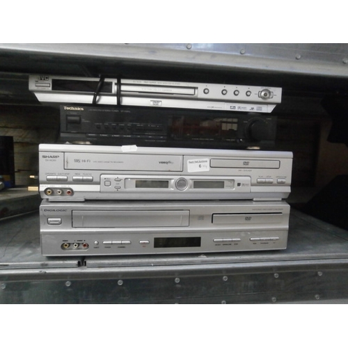 6 - Lot inc Sharp and Digilogic DVD/Video recorder, Technics stereo tuner and JVC DVD player