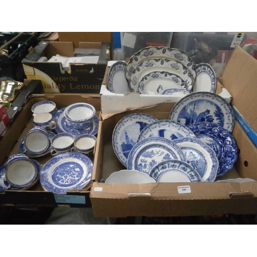 298 - Three boxes of blue & white pottery inc full Willow tea set