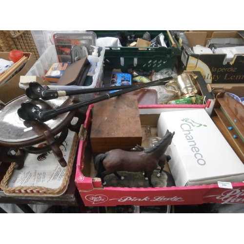 299 - Lot inc ornaments, shavers, walking sticks, Aerial extension gauge, Tyre gauge, etc