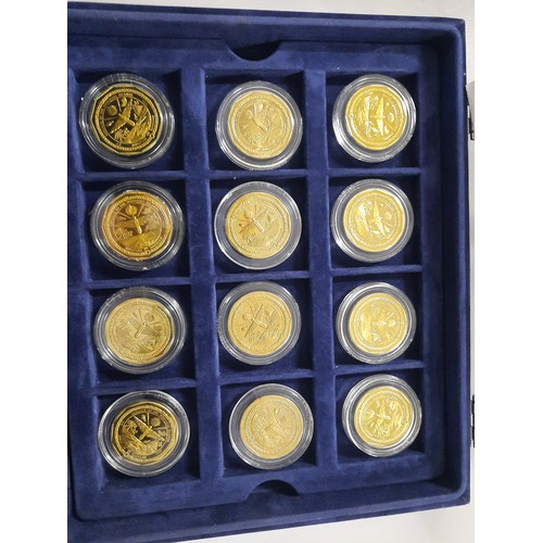 238 - The legendary aircraft brass coin collection with 24 coins in blue case