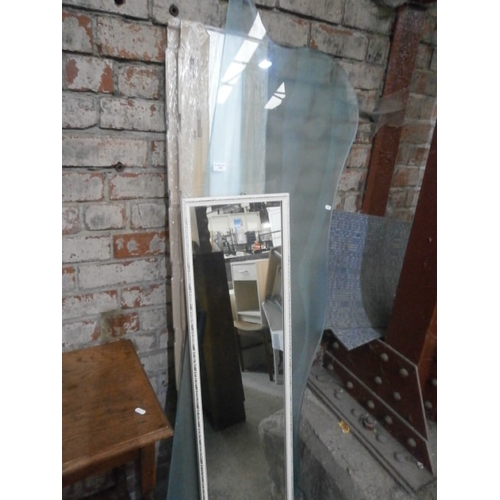 621 - A framed mirror, 2 x IKEA mirrored panels and a large glass top panel