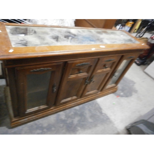 697 - Vintage 4 door counter style base unit with 2 glazed doors and sides and a mirrored top